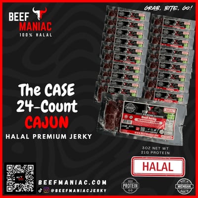 Beef Maniac Cajun halal beef jerky — 24-count wholesale case