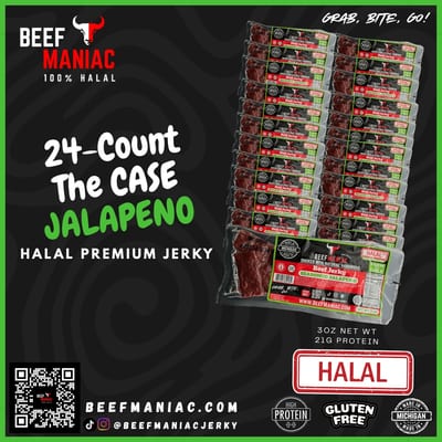 Beef Maniac Jalapeño halal beef jerky — 24-count wholesale case