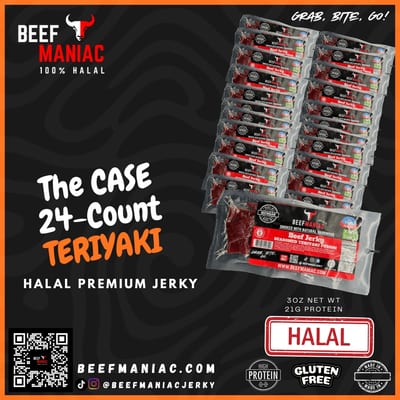 Beef Maniac Teriyaki halal beef jerky — 24-count wholesale case