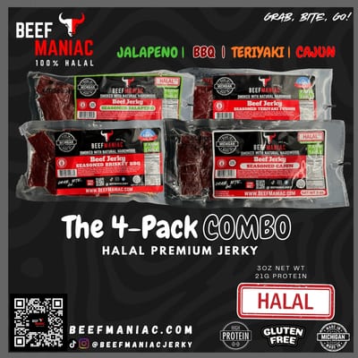 The Quad Sampler — 4-pack halal beef jerky, one of each flavor